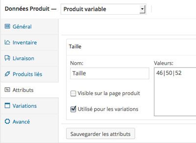 attributs produit woocommerce