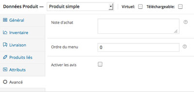 Options avancées woocommerce