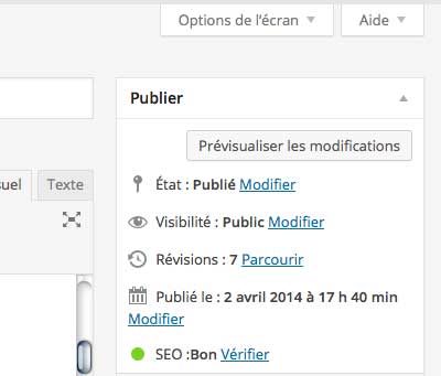 option écran WordPress