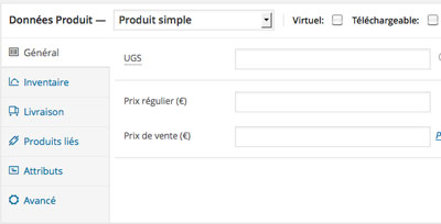 configurer les données produits woocommerce