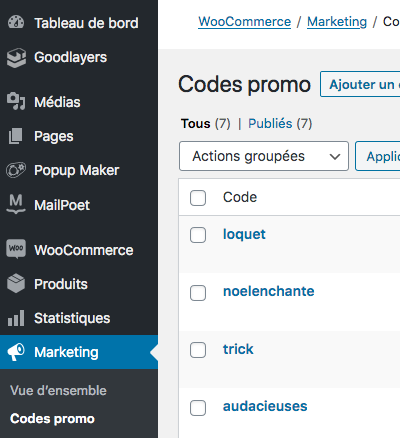 créer code promo woocommerce