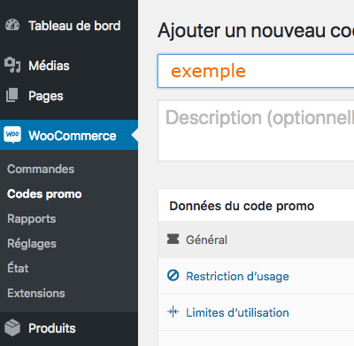 Gestion code promo WooCommerce