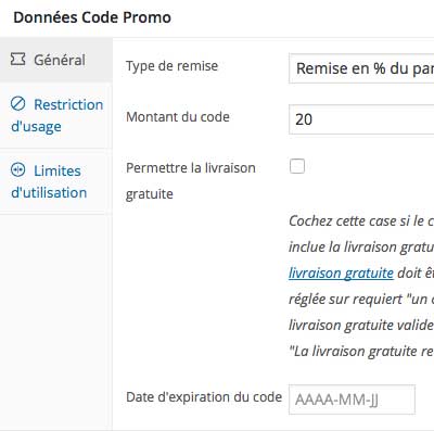 créer code promo WordPress