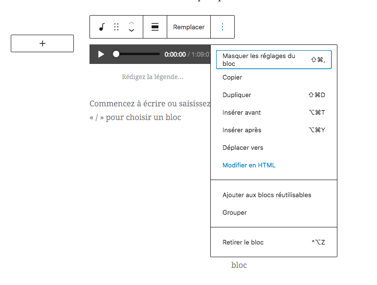 Effacer menu télécharger lecteur audio WordPress